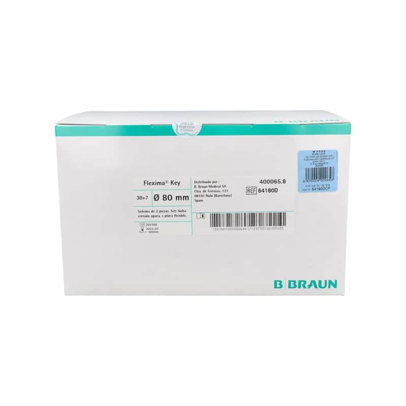 Bolsas de colostomía de sistema doble con acoplamiento adhesivo Flexima Key cerrada opaca (80 mm, 30 + 7 unidades)