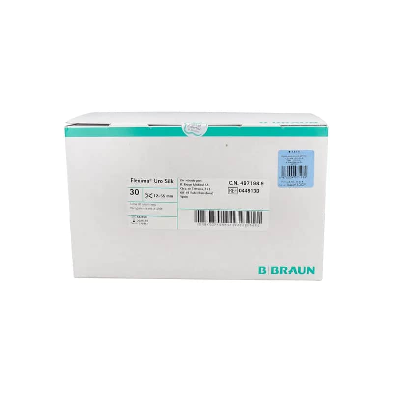 Bolsas de urostomía de resina sintética con adhesivo microporoso Flexima Uro Silk transparente recortable (12 - 55 mm, 30 unidades)